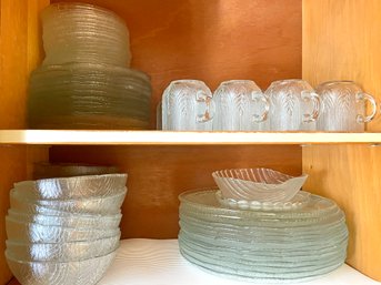 Lot Of Clear Wheat Pattern Dishes And More