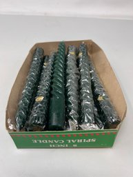 Box Of Vintage Twist Taper Candles In Evergreen Color