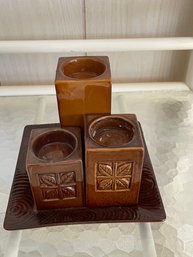 Ceramic Candle Stands With Matching Tray