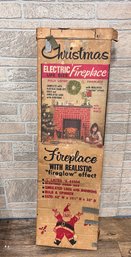 Vintage Christmas Electric Fireplace Made From Cardboard In Original Box