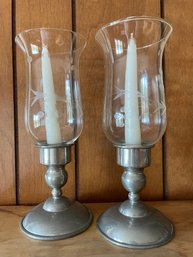 Vintage Pair Of Candlesticks With Glass Sconces