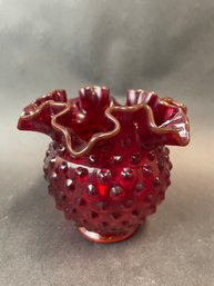 Ruffle Hobnail Fenton Vase Ruby Red