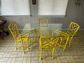 Mid Century Painted Metal Chinoiserie Dining Set With Glass Top