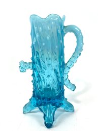 Northwood Blue Glass Town Pump Creamer Tree Trunk Vase