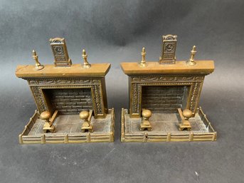 Pair Of Graham Bronze Bookends Fireplace W/ Andirons