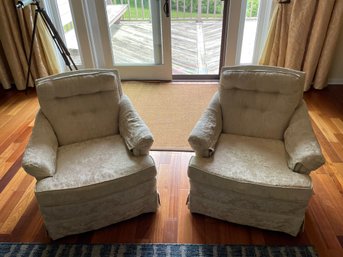 Vintage Pair Of Upholstered Arm Chairs - As Is