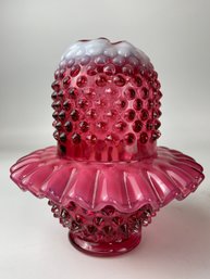 Fenton Cranberry Opalescent Hobnail Fairy Lamp - Missing Interior Plate