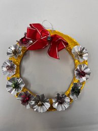 Vintage Tin And Mercury Glass Wreath Ornament