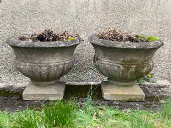 Pair Of Vintage Concrete Urns Great Patina