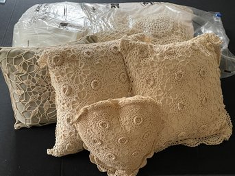 Huge Lot Of Vintage Hand Crochet Pillows Coverlets & More
