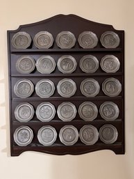 Small Wall Plate Display Of Franklin Mint Poor Richards Almanac Miniature Pewter Plates