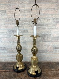 Pair Of 38.5' Vintage Brass Asian Style Lamps