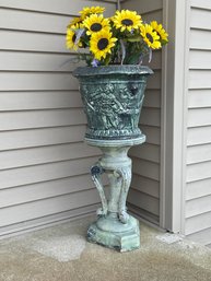 Vintage Painted Two Piece Cement Garden Stand - As Is