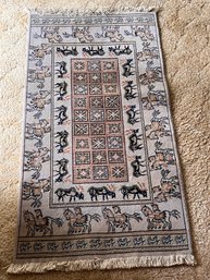 Vintage Hand Knotted Persian Geometric Pattern With Deer