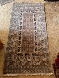 Vintage Hand Knotted Persian Geometric Pattern With Deer