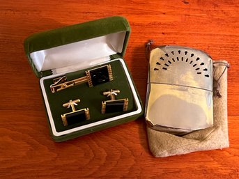 Vintage Cufflinks In Original Box With Abercrombie And Fitch Hand Warmer