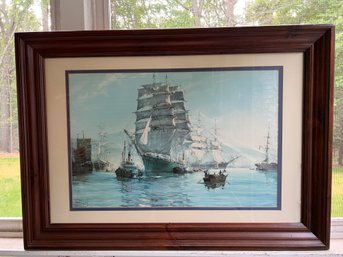 Large Ship Print In Wood Frame