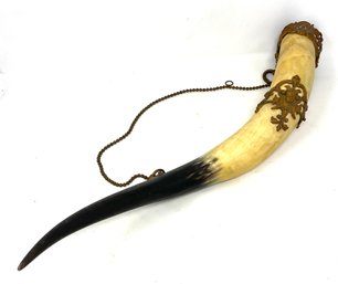 Large Antique Bronze Decorated Horn