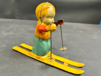 Vintage 1950s J CHEIN & Co, Tin Toy Wind Up SKI Skier BOY #157 Made In USA