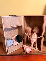 Vintage Doll Case With Three Vintage Dolls