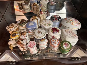Large Lot Of Porcelain Trinket Boxes Including Spode, Limoges And More