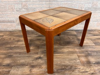 Mid Century Modern Danish Side Table With Tile Inlay