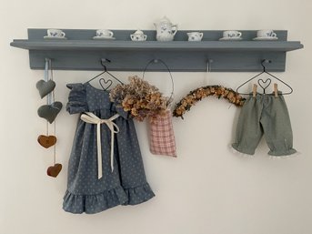 Country Style Wall Shelf W/ Mini Tea Set & Other Country Decor