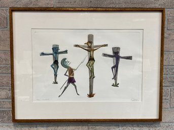Guillermo Silva Santamaria Signed Print Titled 'crucifixion' Dated 1961