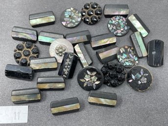 Antique Victorian Jet Abalone Button Lot And More