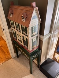 Large Painted Doll House With Contents And Painted Table Base!!!!