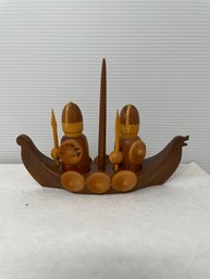 Vintage Wooden Viking Salt & Pepper Shakers S23