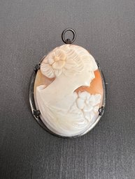 Antique Cameo Pendant Brooch Set In Sterling