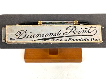 Antique Diamond Point Fountain Pen Mother Of Pearl Abalone 14k W/ Original Box