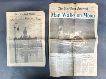 Vintage Newspapers - Man Walks On The Moon And The Great Flood Of 1936