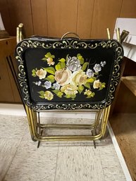 Vintage Floral Decorated TV Trays