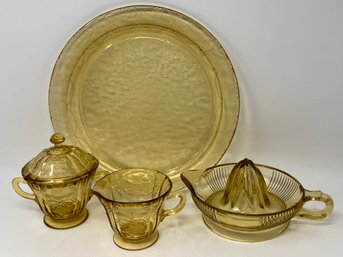 Group Of Vintage Federal Glass Co. Madrid Pattern Amber