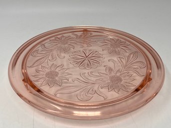 Sunflower Pattern Footed Pink Glass Cake Plate By Jeanette Glass Company