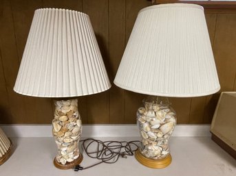 2 Seashell Filled Glass Lamps