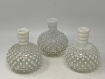 Group Of Three Vintage Fenton Hobnail White Opalescent Glass Perfume Bottles