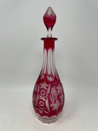 Cut Crystal Red Spirit Liquor Decanter