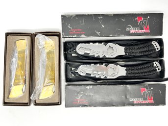 Pocket Knife Lot With (2) Commemorative WW2 Knives And (2) Master Cutlery In Original Boxes