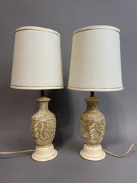 Pair Of Asian Lamps In Plaster