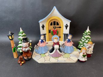 Vintage Carl Schoenly Large Ceramic Christmas Carolers Lighted Display