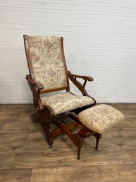 Antique Victorian Rocker With Foot Stool Attached