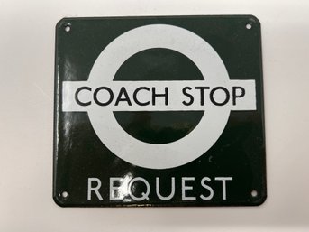 Vintage Garnier Gift Enamel Sign Green Coach Stop Request