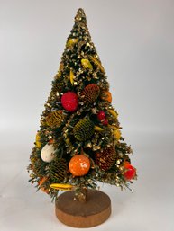 Antique Bottle Brush Tree Flocked With Fruit - Made In Japan