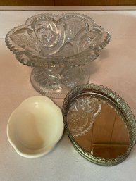 Home Decor Lot Including Pressed Glass Hall Pottery