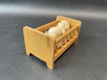 Vintage Miniature Doll In Crib