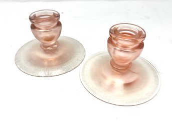 Stretch Glass Opalescent Candlestick Holders