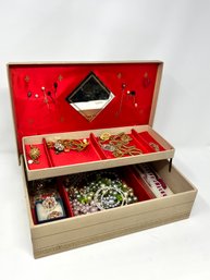 Large Vintage Costume Jewelry Lot In Vintage Jewelry Box